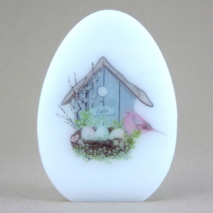Ακρυλικό αβγό μικρό, εκτυπωμένο, λευκό, Φωλιά Πουλιού.